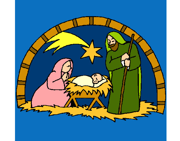 Coloring page Christmas nativity painted byelefun