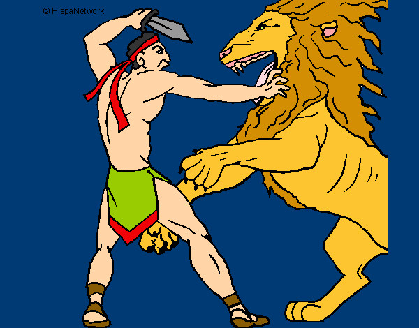 Coloring page Gladiator versus a lion painted byShebear