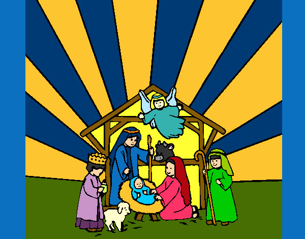 Coloring page nativity scene painted byShebear