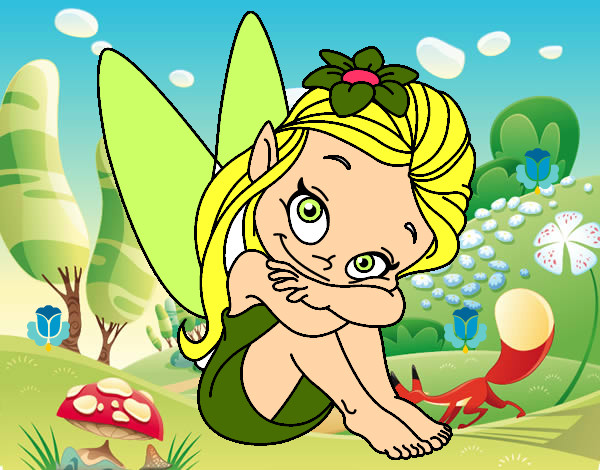 Coloring page Fairy sitting painted byMeli