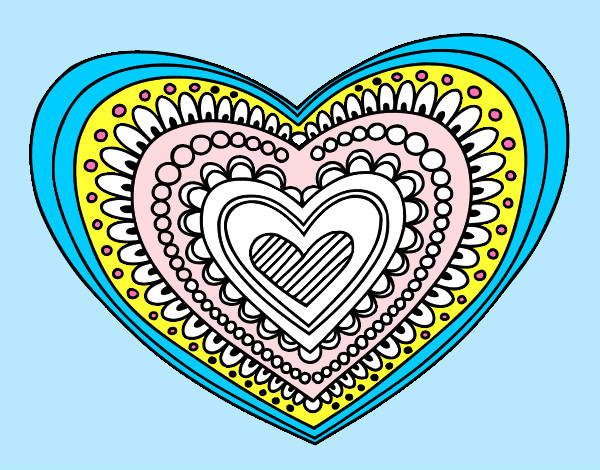 Coloring page Heart mandala painted bywawa