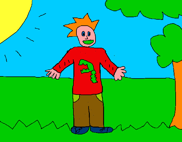 Coloring page Boy in the field painted byNate
