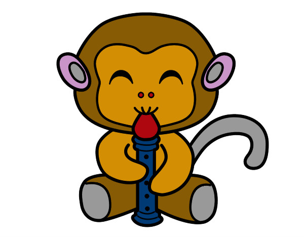 Coloring page Flautist monkey painted byNate