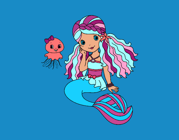 Coloring page Mermaid and jellyfish painted byannabelle