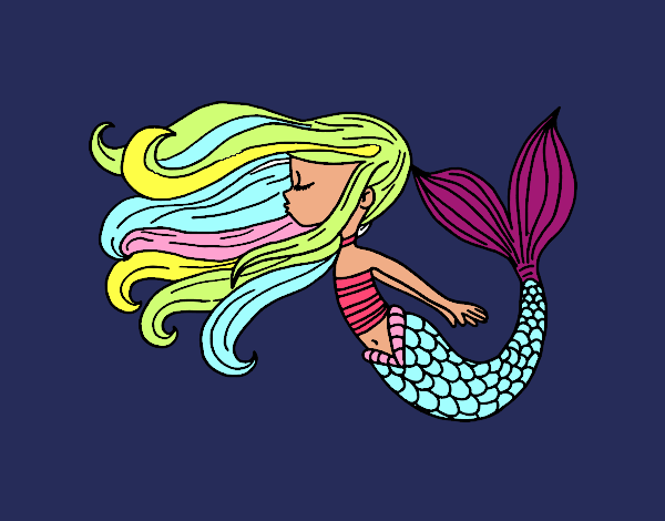 Coloring page Mermaid is floating painted byannabelle