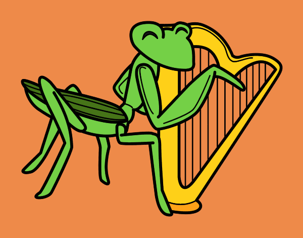 Coloring page Grasshopper with harp painted byShelbyGee