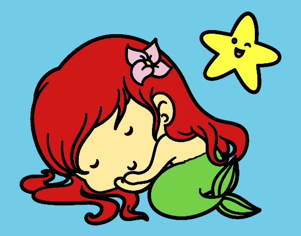 Coloring page Little mermaid chibi sleeping painted byShelbyGee