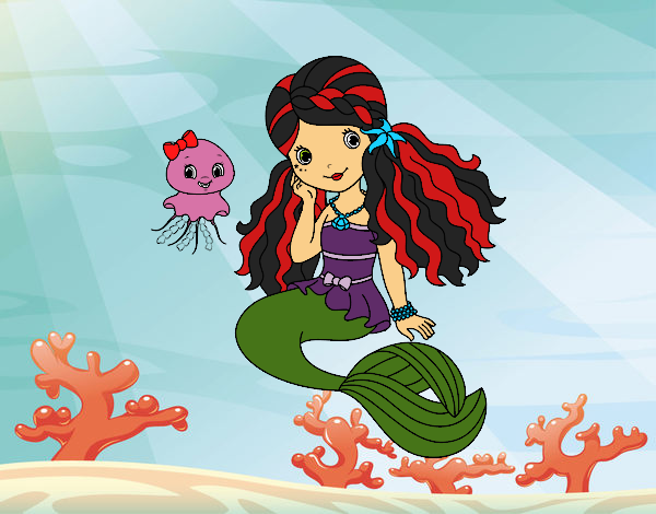 Coloring page Mermaid and jellyfish painted byShelbyGee