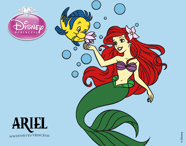 Coloring page The Little Mermaid - Ariel and Flounder painted byShelbyGee