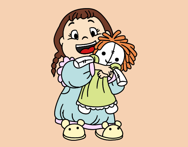 Coloring page Little girl with her doll painted bybarbie_kil