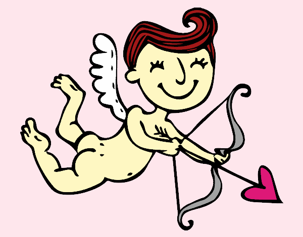 Coloring page Happy Cupid with arrow painted bysidale