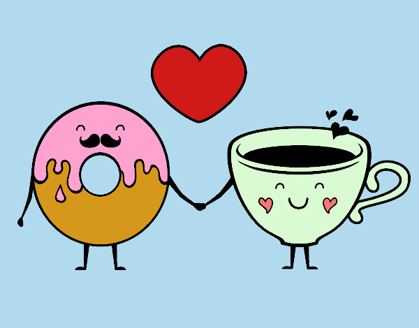 Coloring page Love between donut and tea painted bybarbie_kil