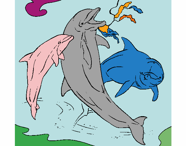 Coloring page Dolphins playing painted bySheridan