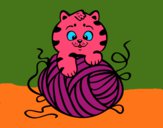 Coloring page Cat with a ball of wool painted bySheridan