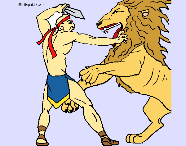 Coloring page Gladiator versus a lion painted bySavannah_M