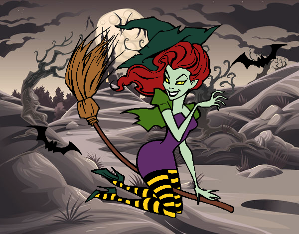 Coloring page Witch flying on her broomstick painted bybarbie_kil