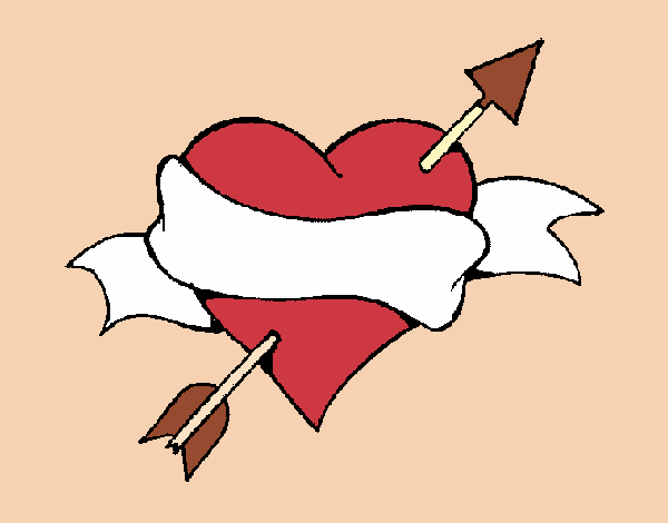 Coloring page Heart, arrow and ribbon painted bycici