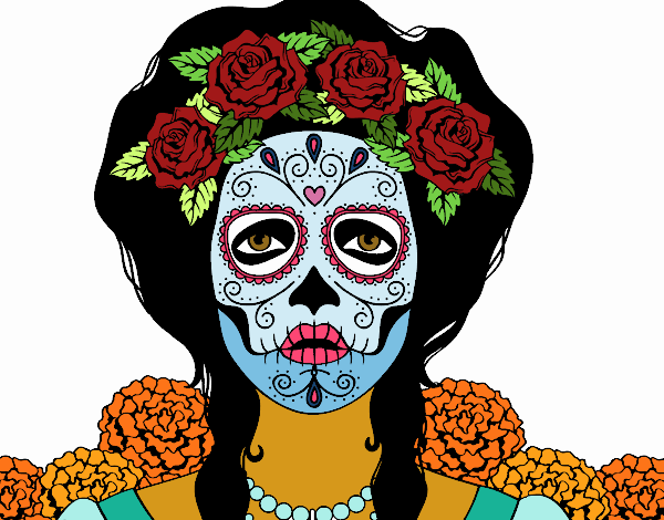 Coloring page Female mexican skull painted byLala B