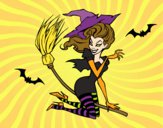 Coloring page Witch flying on her broomstick painted byfrankiek