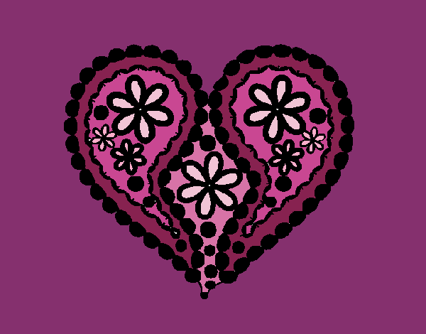 Coloring page Heart of flowers painted bycici