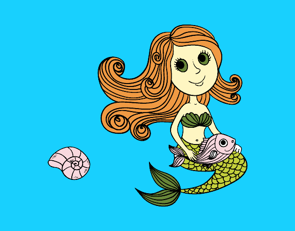 Coloring page Mermaid and her fish painted bySydney
