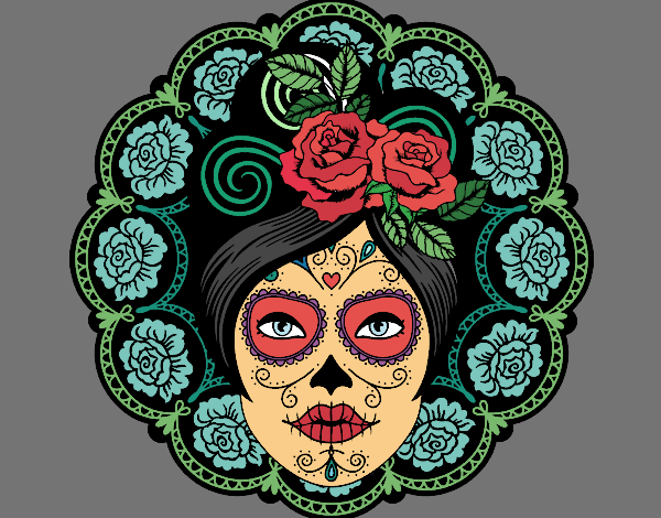 Coloring page Mexican skull female painted bylilarn97