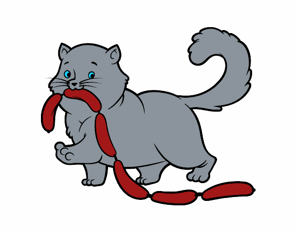 Coloring page Cat with sausage painted byjody
