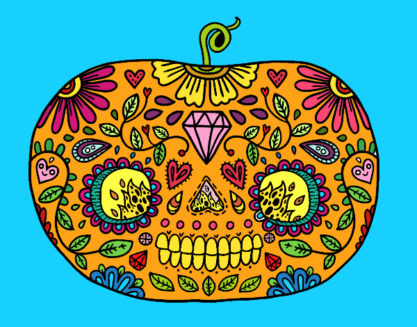 Coloring page Day of the dead Pumpkin  painted byweezy