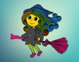Coloring page Little Witch with broom  painted byZoeTemple