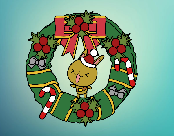 Coloring page Christmas wreath and bunny painted byCazzi2o15