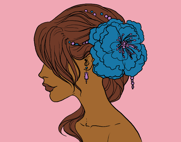 Coloring page Flower wedding hairstyle painted byTheColor