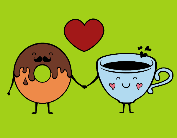 Coloring page Love between donut and tea painted byTheColor