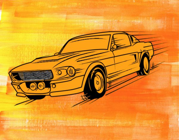 Coloring page Mustang retro style painted byleslie