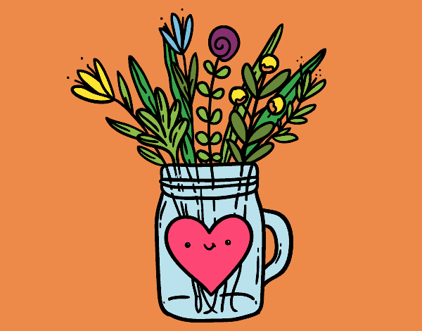 Coloring page Pot with wild flowers and a heart painted byTheColor