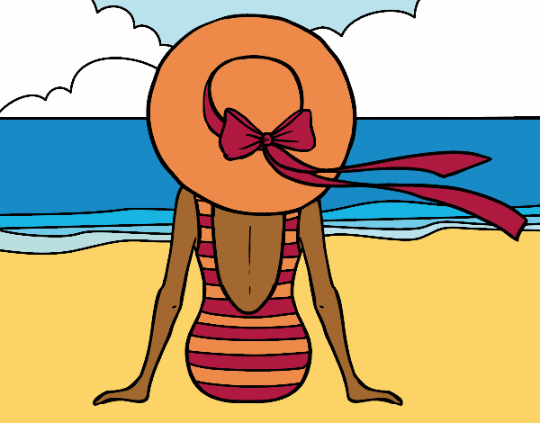 Coloring page Woman looking at the sea painted byTheColor