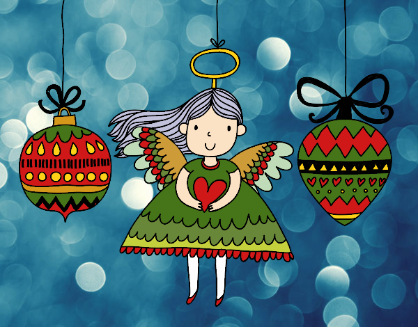 Coloring page Angel and Christmas ornaments painted bybarbie_kil