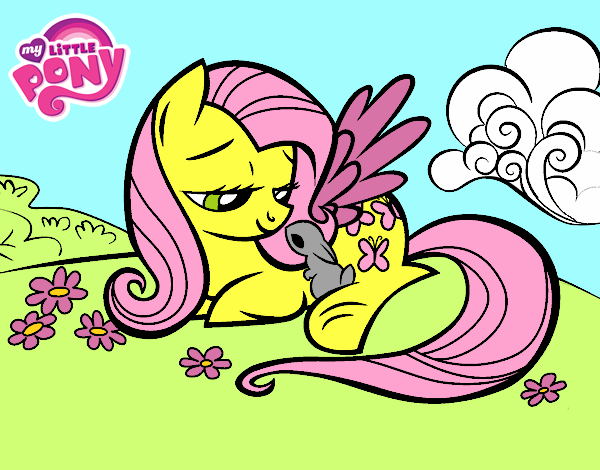 Coloring page Fluttershy with a little rabbit painted byjessica88