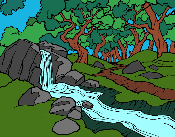 Coloring page Forest landscape with a river painted byatikahSH