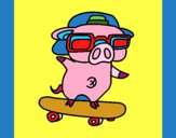 Coloring page Graffiti the pig on a skateboard painted bymindella