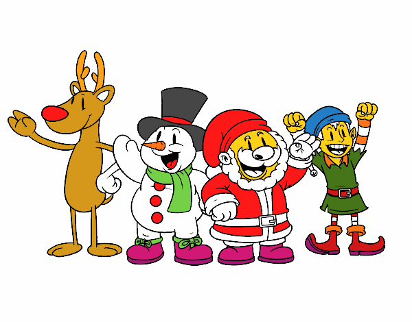 Coloring page Santa and his friends painted bymindella