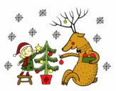 Coloring page Little girl and reindeer painted bystefania