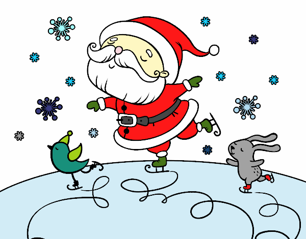 Coloring page Skating Santa Claus painted bystefania