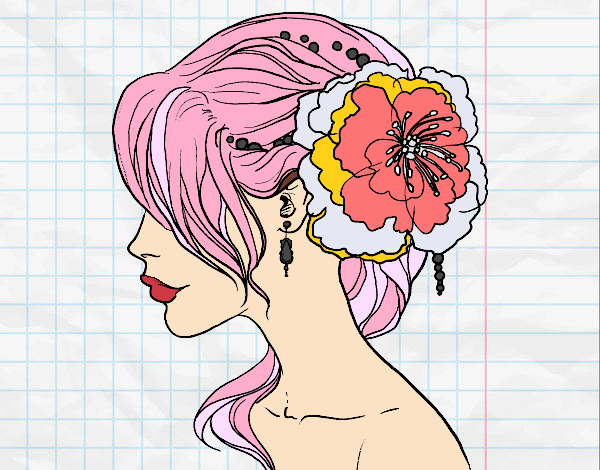 Coloring page Flower wedding hairstyle painted byatikahSH