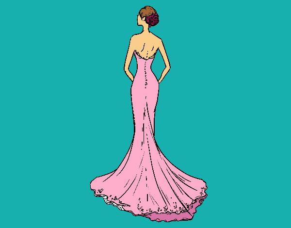 Coloring page Wedding dress with tail painted bymindella
