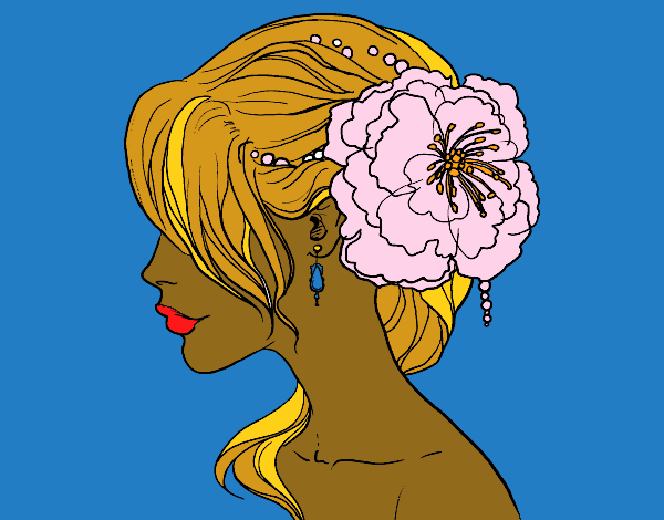 Coloring page Flower wedding hairstyle painted byCharlotte