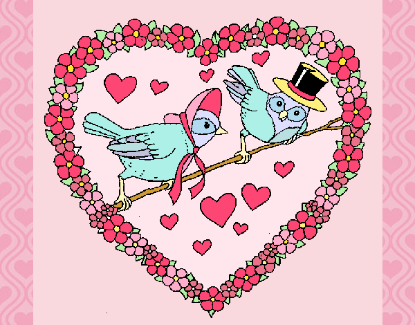 Coloring page Heart with birds painted bysuzie