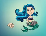 Coloring page Mermaid and her fish painted byverahrn