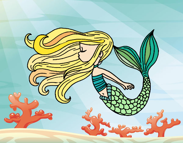 Coloring page Mermaid is floating painted bysuzie
