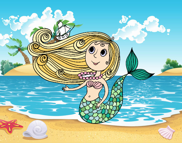 Coloring page Mermaid with a small boat painted bysuzie