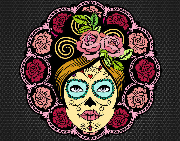 Coloring page Mexican skull female painted bysuzie